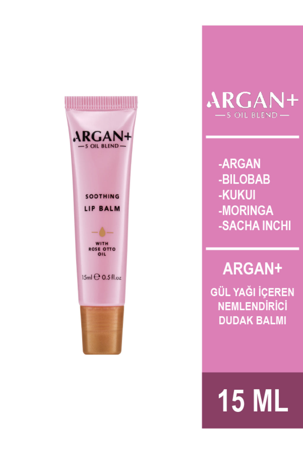 ARGAN + Gül Yağı İçeren Nemlendirici Dudak Balmı 15ml
