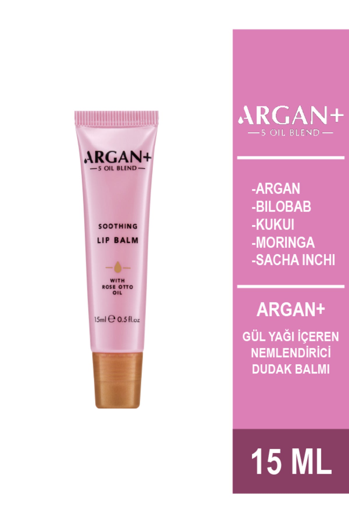ARGAN + Gül Yağı İçeren Nemlendirici Dudak Balmı 15ml