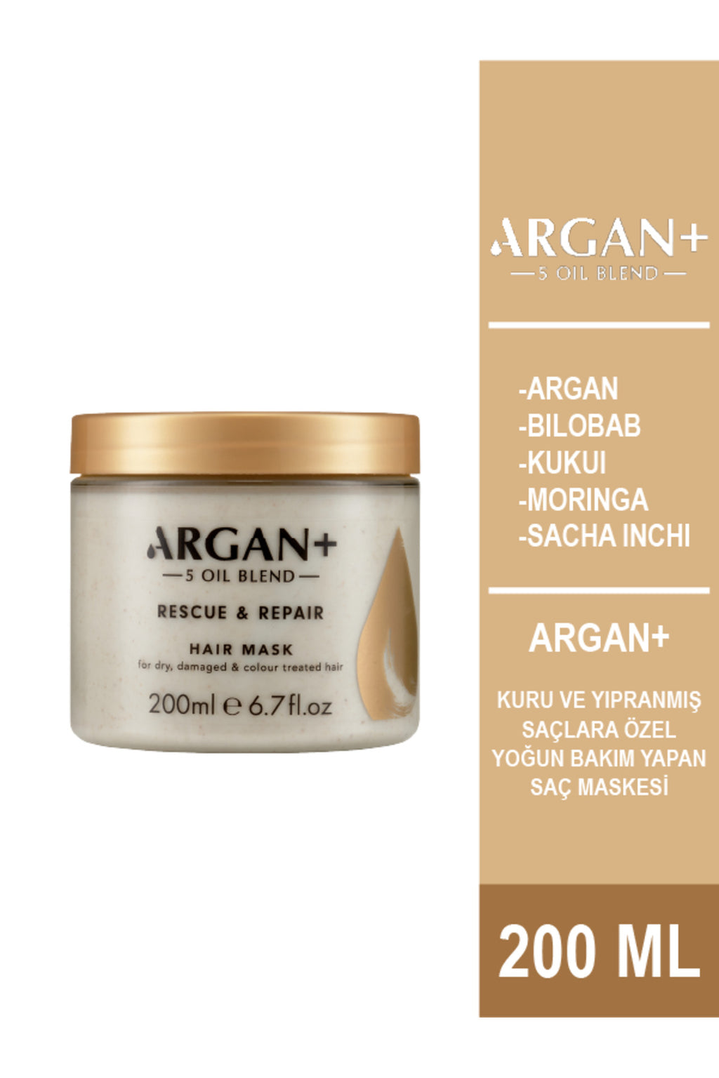 ARGAN + Kuru Ve Yıpranmış Saçlara Özel Yoğun Bakım Yapan Saç Maskesi 200ml